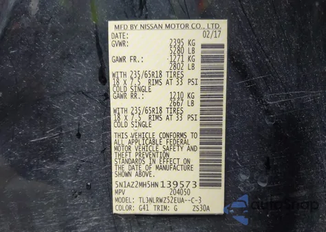 2017 Nissan Murano Sl z USA, uszkodzony, nr VIN 5N1AZ2MH5HN139573